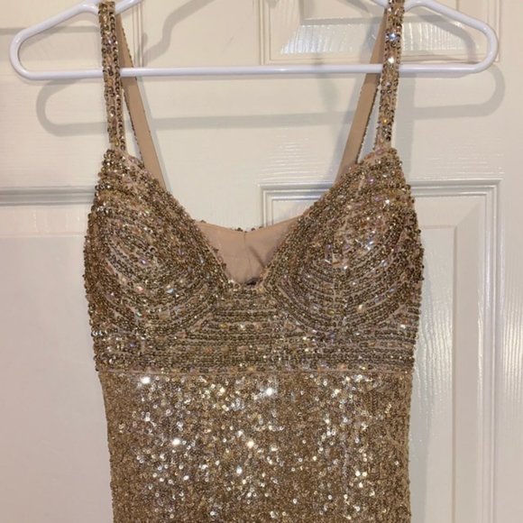 La Femme Gold Beaded Gown - Picture 2 of 5